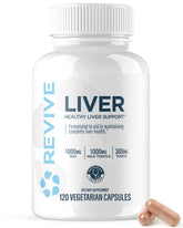 Revive envase frontal mostrando el logotipo y beneficios para la función hepática