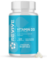 Revive MD frasco frontal mostrando 60 softgels y información clara