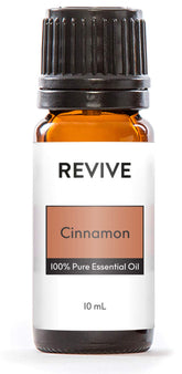 REVIVEEO envase frontal de aceite de canela con etiqueta clara y beneficios