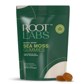 ROOT LABS frasco frontal de Sea Moss Gummies, presentación clara y beneficios prácticos