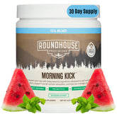 Envase frontal de ROUNDHOUSE PROVISION Morning Kick Greens mostrando diseño y sabor watermelon mint