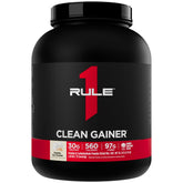 Rule 1 Proteins envase frontal Clean Gainer Vainilla con etiqueta visible y ventajas claras