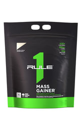 Rule 1 Proteins frasco Mass Gainer frente mostrando diseño y sabor vainilla, ideal para aumento de masa