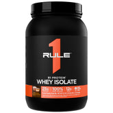 Rule 1 Proteins envase frontal mostrando sabor chocolate peanut butter y beneficio de proteína limpia