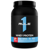 Rule 1 Proteins frente del tarro mostrando etiqueta y beneficios