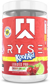RYSE Up Supplements frente del envase con diseño Kool‑Aid Cherry Limeade y claridad de la marca