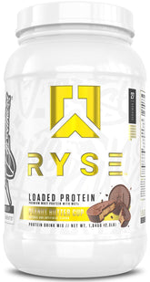 RYSE Up Supplements frasco frontal mostrando etiqueta y sabor Peanut Butter Cup