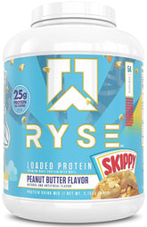 RYSE Up Supplements envase frontal Skippy con diseño y beneficios claros