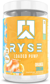 RYSE Up Supplements frente del envase mostrando etiqueta y beneficio de bombeo