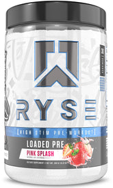 Ryse Up Supplements envase frontal Pink Splash mostrando porciones y marca