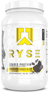 RYSE Up envase frontal Chocolate Cookie Blast mostrando tamaño y diseño