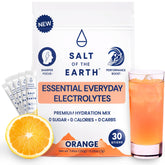 Salt of the Earth frente del empaque mostrando 30 sobres y beneficio portátil