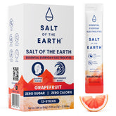Salt of the Earth frente del empaque mostrando 12 sobres y sabor pomelo