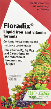 SALUS Floradix botella frontal mostrando etiqueta y beneficios