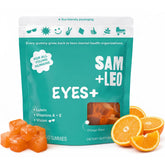 SAM+LEO envase frontal de Eye Gummies con información clara y beneficio visible