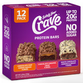 Satisfy Your Crave frontal del pack mostrando 12 barras y beneficios prácticos