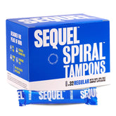 Sequel empaque frontal que muestra 32 tampones y beneficios de diseño