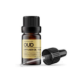 sesneslabs botella frontal del Oud Diffuser Oil mostrando etiqueta elegante y lujo