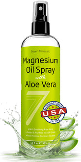 Seven Minerals botella frontal mostrando etiqueta clara y beneficio relajante