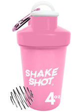 Shake Shot frasco frontal rosa mostrando tamaño compacto y portabilidad