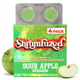 Shrumfuzed frente del envase mostrando marca y sabor manzana ácida, beneficio de conveniencia