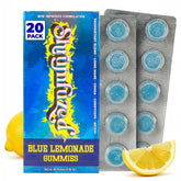 Shrumfuzed envase frontal blue lemonade mostrando 20 gomitas y sello de seguridad