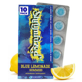 Shrumfuzed empaque frontal Blue Lemonade que muestra cierre seguro y etiqueta clara
