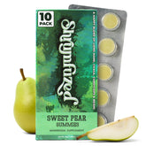 Shrumfuzed empaque frontal Sweet Pear mostrando 10 gomitas y beneficio práctico
