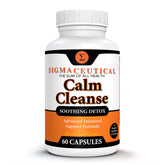 Sigmaceutical frasco Calm Cleanse frente mostrando embalaje y beneficio de apoyo oral