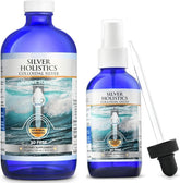 Silver Holistics frente del paquete con spray y botella, presentación práctica