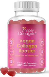 Simply Collagen frasco frontal mostrando gominolas veganas y beneficio nutricional
