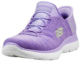 Skechers vista frontal mostrando ajuste manos libres y estilo lavanda