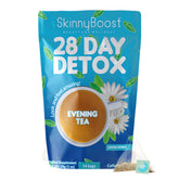 SkinnyBoost empaque frontal mostrando 14 bolsas y beneficio de limpieza