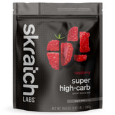 Skratch Labs vista frontal del paquete raspberries, práctico para llevar y usar