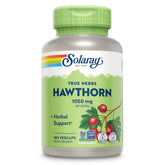 SOLARAY frasco delantero de Hawthorn Berry 1050 mg mostrando tamaño y diseño