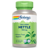 SOLARAY frasco frontal de Nettle Leaf mostrando etiqueta y beneficio urinario