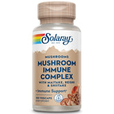 SOLARAY envase frontal del complejo de maitake reishi shiitake muestra presentación y beneficio de aporte combinado