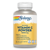 SOLARAY envase frontal del polvo de vitamina C mostrando el tamaño y marca