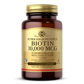 Solgar biotin frente del envase mostrando diseño y dosis, confianza de marca