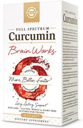 Solgar Full Spectrum Curcumin frente del envase mostrando información clave y beneficio de claridad mental