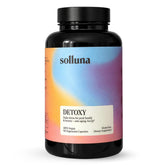 Solluna Detoxy frente del empaque mostrando diseño y cantidad, transmite confianza