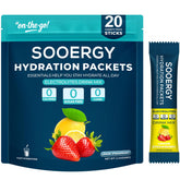 Sooergy frente del paquete mostrando 20 sticks y beneficios de hidratación