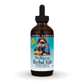 Source Naturals botella frontal Wellness Herbal Kids mostrando el envase y ventaja de dosificar fácil