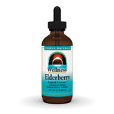Source Naturals frasco frontal de extracto de saúco mostrando etiqueta y volumen
