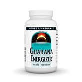 Source Naturals envase frontal de Guarana Energizer mostrando 100 tabletas y beneficios