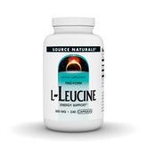 Source Naturals envase frontal de L-leucina 240 cápsulas, aporte concentrado de aminoácidos