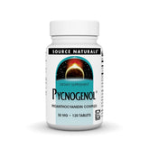 Source Naturals frasco frontal mostrando Pycnogenol 120 tabletas y claridad de marca