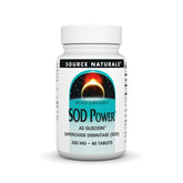 Source Naturals frasco frontal de SOD Power que muestra la etiqueta y tamaño