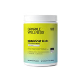 Sparkle Wellness envase frontal que muestra uso diario y beneficios visibles