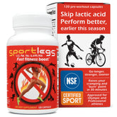 SPORTLEGS vista frontal del envase mostrando certificación NSF y ventaja deportiva